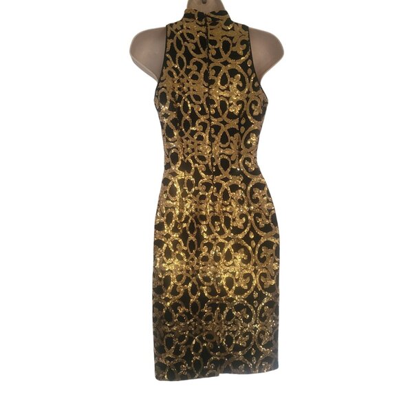 Gianni Bini Black & Gold Sequin‎ Halter Bodycon Dress Size 0 Zippered Party Wear - Picture 3 of 7